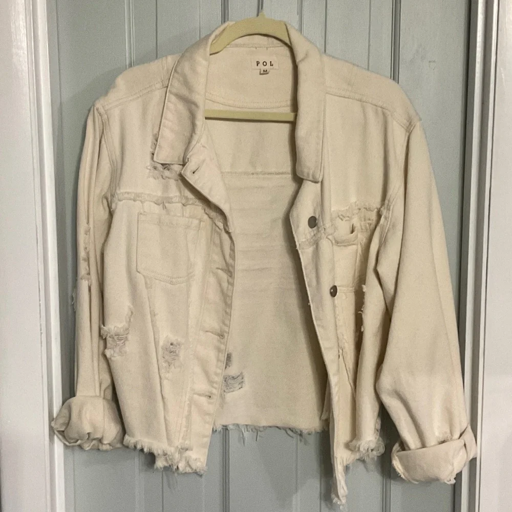 POL Off-White Distressed Jean Jacket - Picture 2 of 3